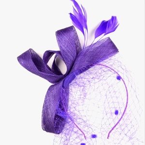 Elegant Purple Lace Veil Dotted Fascinator Feathers Ribbon Headband Tea …